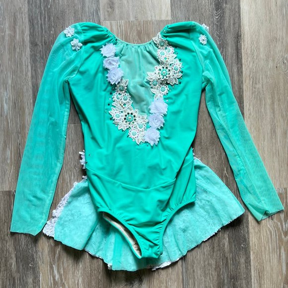 Custom Lyrical Dance Costume-Mint Leotard with Lace Skirt - Picture 3 of 6